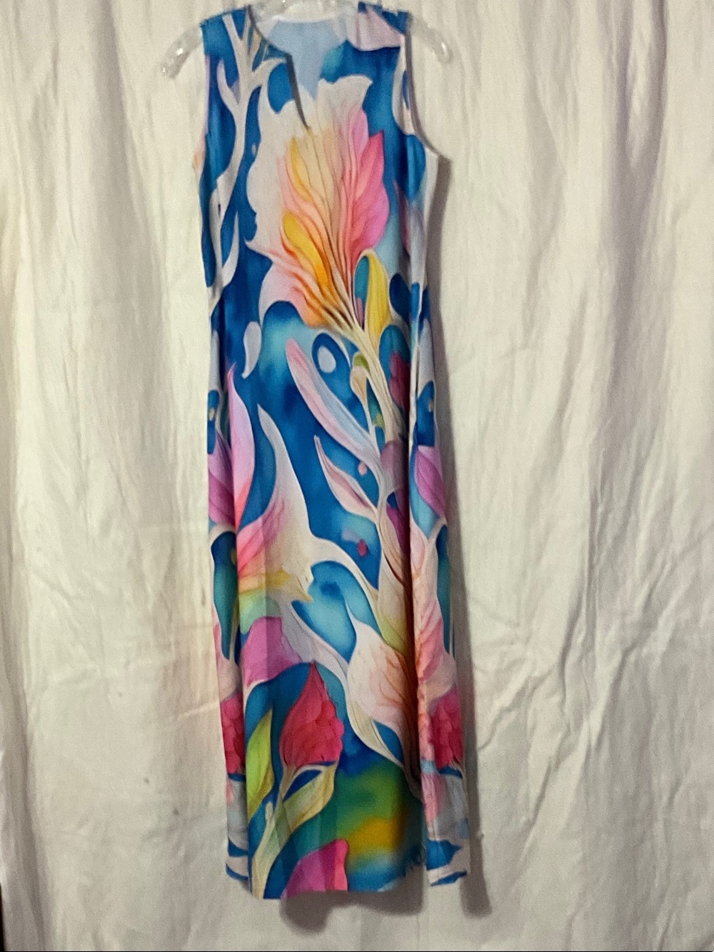 Colorful Watercolor Floral Sleeveless Maxi Dress